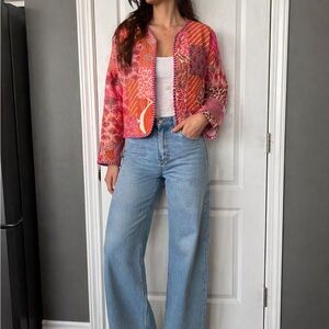 Patchwork Pink & Orange Cropped Blazer